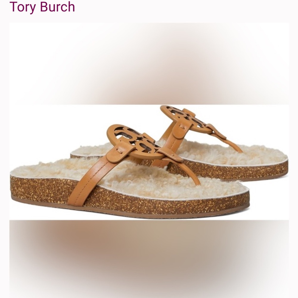 Tory Burch Tan Shearling Slides - Picture 2 of 7